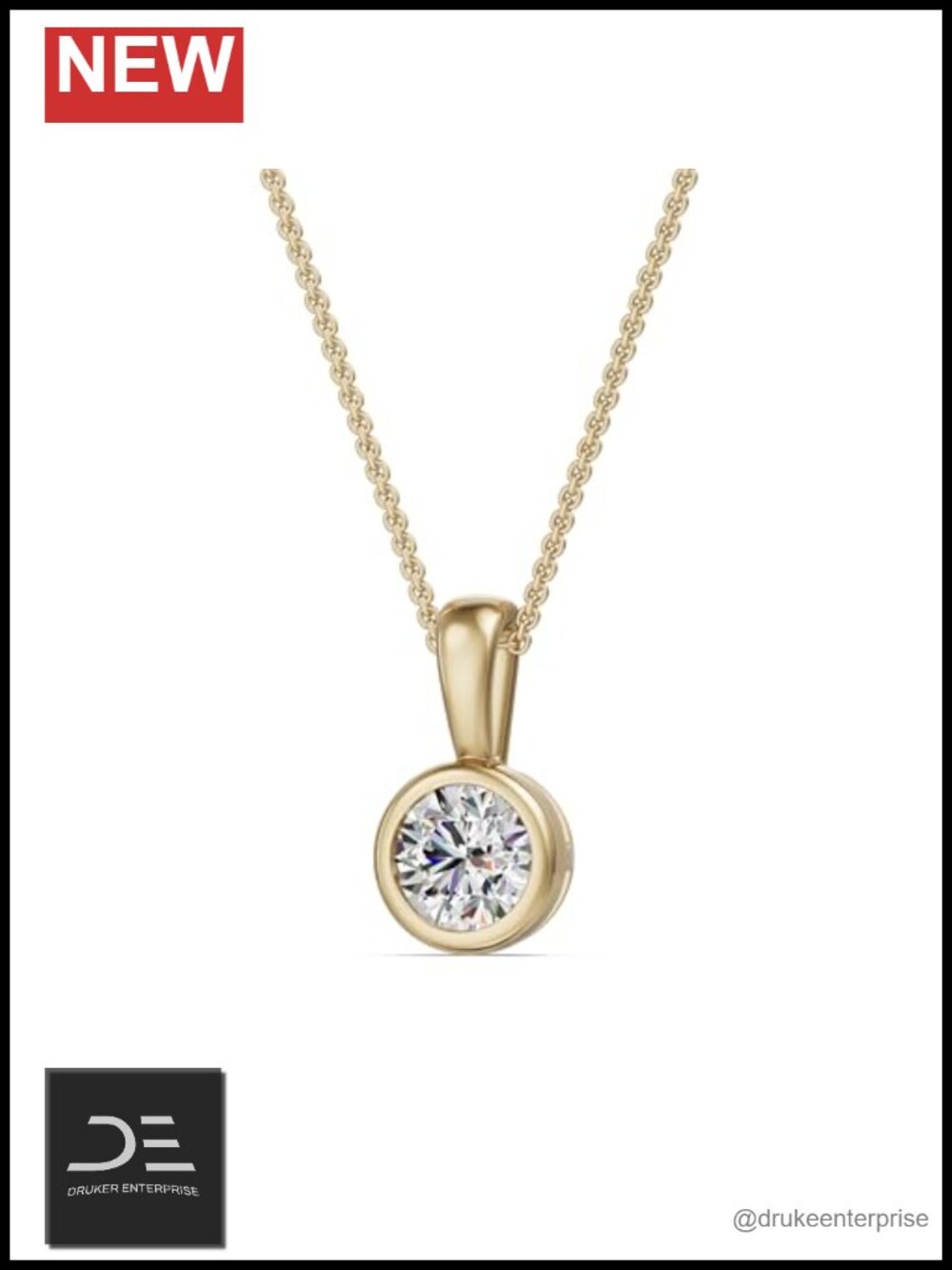 0.50ct Lab Diamond Bezel Solitaire Pendant Necklace 18" Vermeil